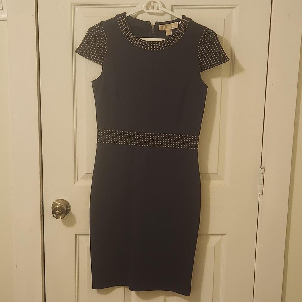 Michael Michael Kors Navy Blue Gold Studded Cap Sleeve Dress XS